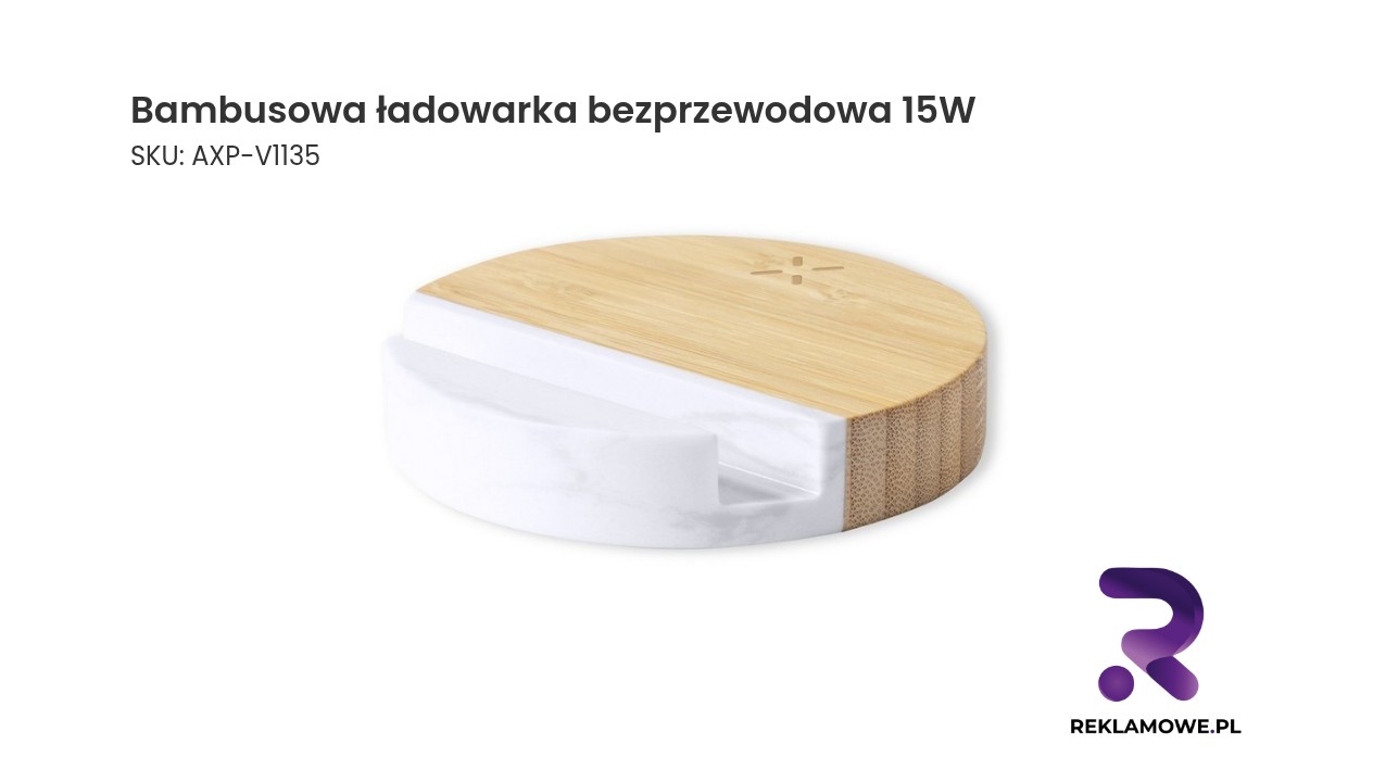 Bambusowa ładowarka bezprzewodowa 15W, stojak na telefon Bambusowa ładowarka bezprzewodowa o mocy 15W