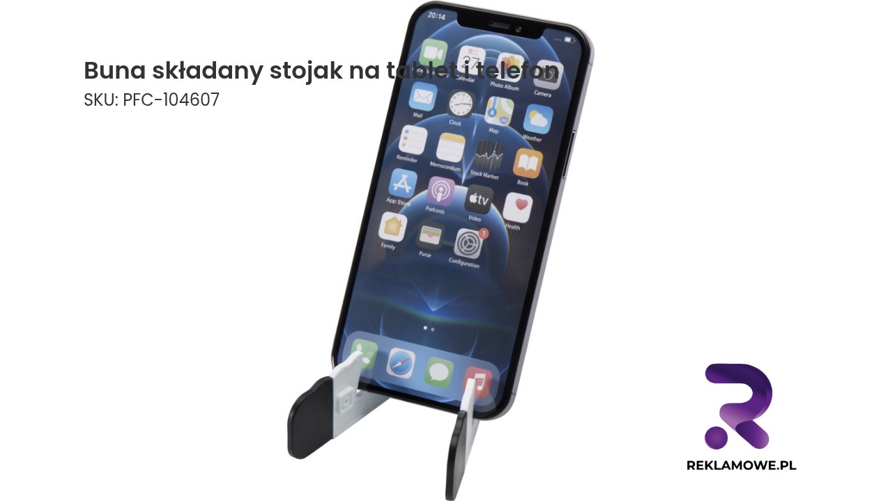 Buna składany stojak na tablet i telefon wykonany z tworzyw sztucznych pochodzących z recyklingu Buna składany stojak na tablet i telefon