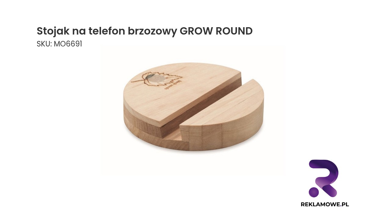 Stojak na telefon wykonany z brzozy, model GROW ROUND