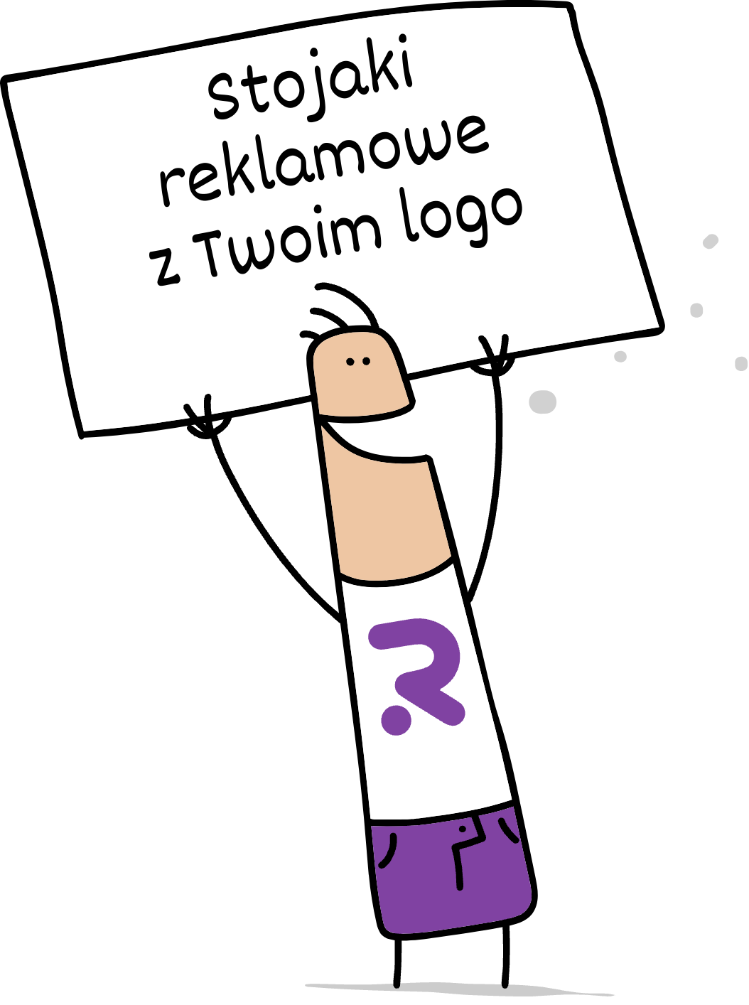 Buddy trzymający napis stojaki reklamowe z Twoim logo