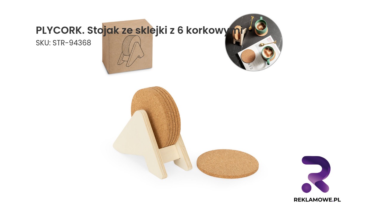 PLYCORK. Stojak ze sklejki z 6 korkowymi podstawkami PLYCORK stojak ze sklejki z 6 korkowymi elementami