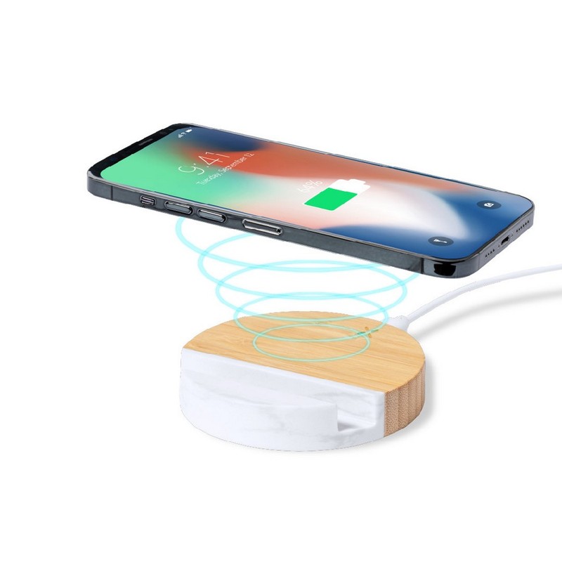 Stojak reklamowy bambusowa ładowarka bezprzewodowa 15w, stojak na telefon V1135-00_AAA02 Bambusowa ładowarka bezprzewodowa 15W, stojak na telefon V1135-00_AAA02