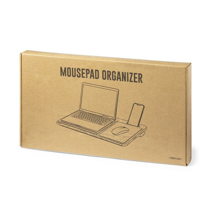 Stojak reklamowy bambusowy organizer na biurko, stojak na laptopa, stojak na telefon, korkowa podkładka pod mysz V0271-00_POV01 Bambusowy organizer na biurko, stojak na laptopa, stojak na telefon, korkowa podkładka pod mysz V0271-00_POV01