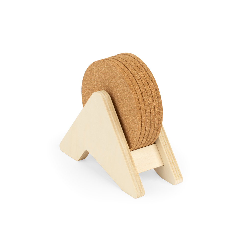 PLYCORK. Stojak ze sklejki z 6 korkowymi podstawkami 94368_set